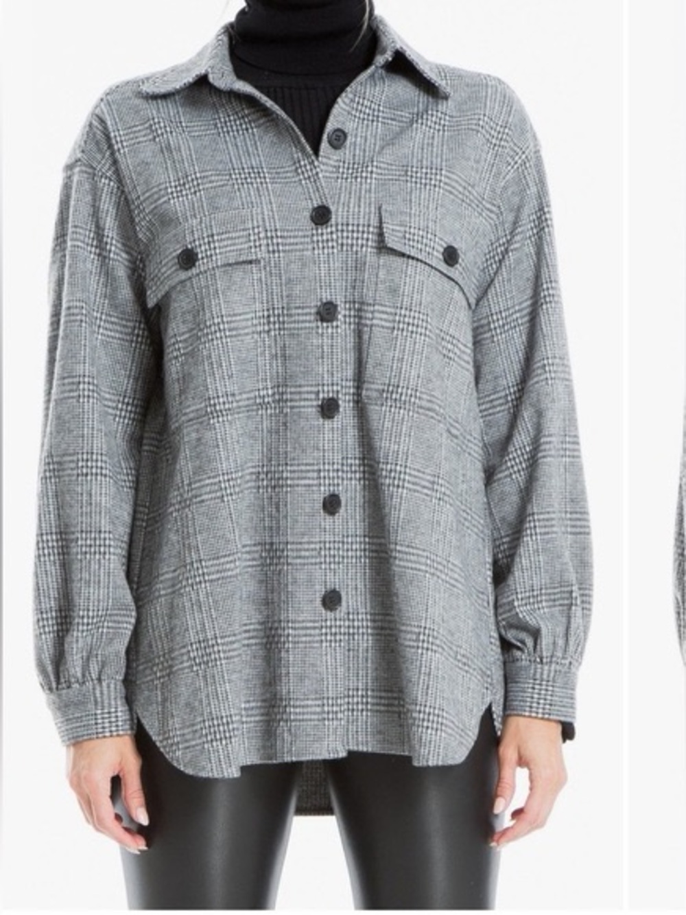 Max Studio Gray Plaid Button-Front Shacket